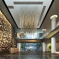 Luxurious Hotel Lobby Interior With Modern Chandeliers Decorative Wall Marble Floor And Double Height Space
