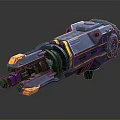 Futuristic Sci Fi Weapon With Blue Yellow Purple Mechanical Design And Barrel Components