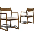 Minimalist Walnut Wooden Single Chair With Armrests Curved Legs And Upholstered Seat