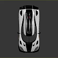 White Sports Car with Black Accents Orange Stripes Rear Spoiler and Aerodynamic Sleek Design