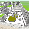 Modern Office Building Complex With Green Roofs And Central Landscaped Plaza