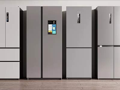 Modern Silver Refrigerators and Freezers in Various Styles with Display Panels 3d model