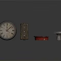 Assorted Vintage Clock Retro Box Red Grid Cover And Metal Block