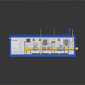 Industrial Machine Model With Blue Casing Transparent Panels Yellow Pipes And Internal Components