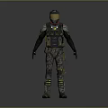 Tactical Combat Character 3D Model Featuring Helmet Glowing Goggles Tactical Vest Camouflage Pants Brown Boots