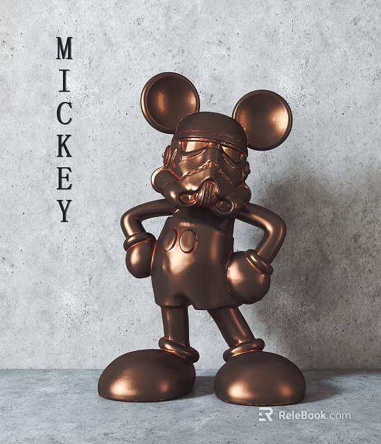 Decorative Mickey Mouse Figurine Set Metallic Bronze Standing With Hands On Hips Grey Wall Background 3d model
