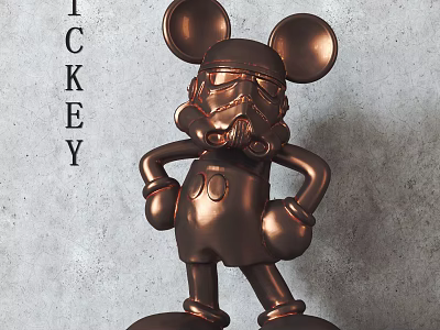 Decorative Mickey Mouse Figurine Set Metallic Bronze Standing With Hands On Hips Grey Wall Background 3d model