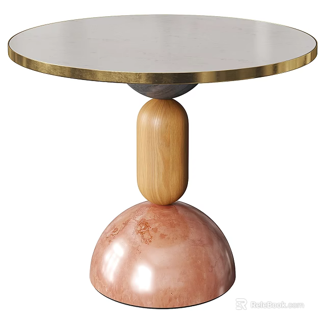 Modern Round Coffee Table With Marble Top Golden Frame And Pink Base 3d model 