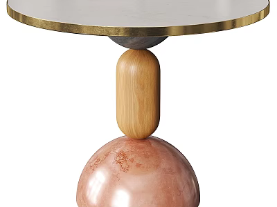 Modern Round Coffee Table With Marble Top Golden Frame And Pink Base 3d model
