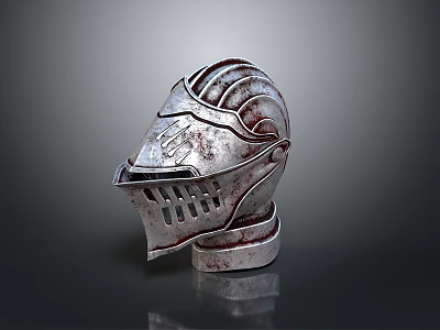 Medieval Metal Helmet With Rusty Worn Surface And Decorative Visor Structure 3d model