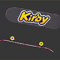 Pair of Kirby Skateboards With Yellow Wheels Pink Edges on Dark Background