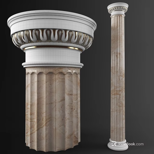 Classical Roman Column Design With Marble Texture And Carved Capital Details 3d model 