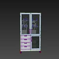 Modern Storage Cabinet With Glass Doors Drawers And Green Panel For Home Organization