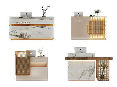 Modern Reception Desk Designs With Marble Surfaces Gold Accents And Plants 3d model