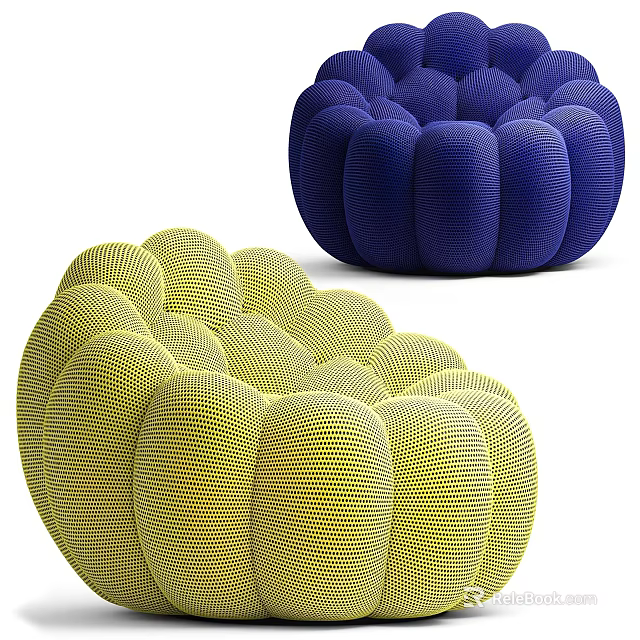 Unique Woven Single Sofa In Yellow And Blue With Textured Modern Design 3d model 