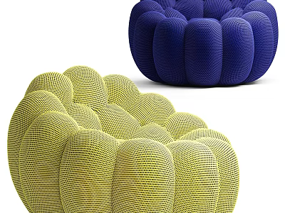 Unique Woven Single Sofa In Yellow And Blue With Textured Modern Design 3d model