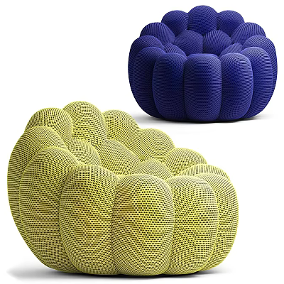 Unique Woven Single Sofa In Yellow And Blue With Textured Modern Design 3d model
