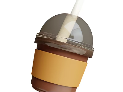 Brown Beverage Cup With Transparent Lid White Straw And Yellow Sleeve 3d model