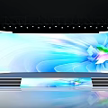Modern Stage Design With Large Blue Background Screen Featuring Abstract Flower Pattern And Illuminated Steps 3d model
