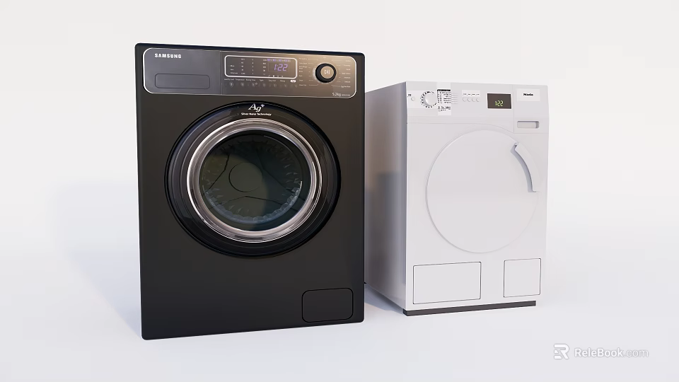Two Modern Black And White Toshiba Front Loading Washing Machines For Home Use 3d model 