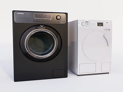 Two Modern Black And White Toshiba Front Loading Washing Machines For Home Use 3d model