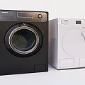 Two Modern Black And White Toshiba Front Loading Washing Machines For Home Use