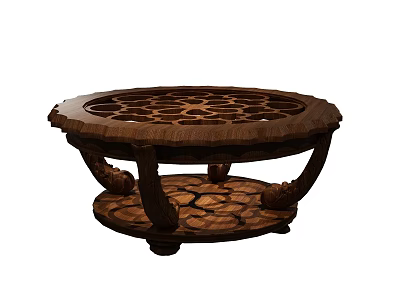 Wooden Tea Table With Intricate Carved Design Round Top And Decorative Legs 3d model