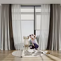 Gray And White Sheer Curtains For Large Window In Modern Interior Space