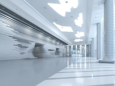 Modern Reception Area Design With Spacious White Interior Bright Lighting And Glass Doors 3d model