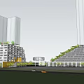 Modern Urban Commercial Complex With High Rise Buildings And Green Spaces 3d model