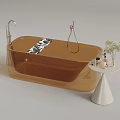 Transparent Amber Bathtub With Black White Pattern Towel Small Table Bath Products And Potted Plant
