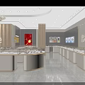 Luxury Jewelry Store Interior With Marble Pillars Chandeliers And Round Display Counters