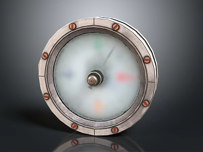Decorative Ornament Piece With Circular Metal Frame Glass Surface Brass Rivets And Central Pointer 3d model
