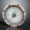 Decorative Ornament Piece With Circular Metal Frame Glass Surface Brass Rivets And Central Pointer