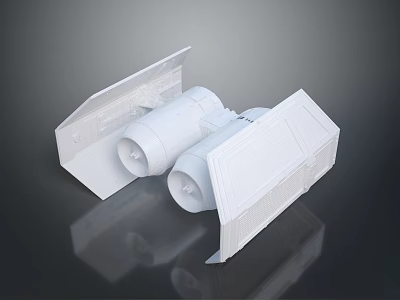 White Mechanical Device Model With Cylindrical Parts And Wing Like Structures 3d model