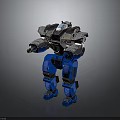Blue And Gray Mechanical Combat Robot With Armored Structure And Weaponry 3d model