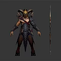 Detailed Fantasy Ram Horned Warrior Creature In Armor With Spear Weapon
