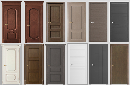 European style flat door solid wood door combination 3d model