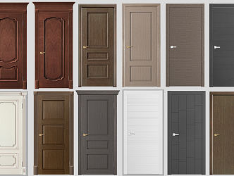 European style flat door solid wood door combination 3d model