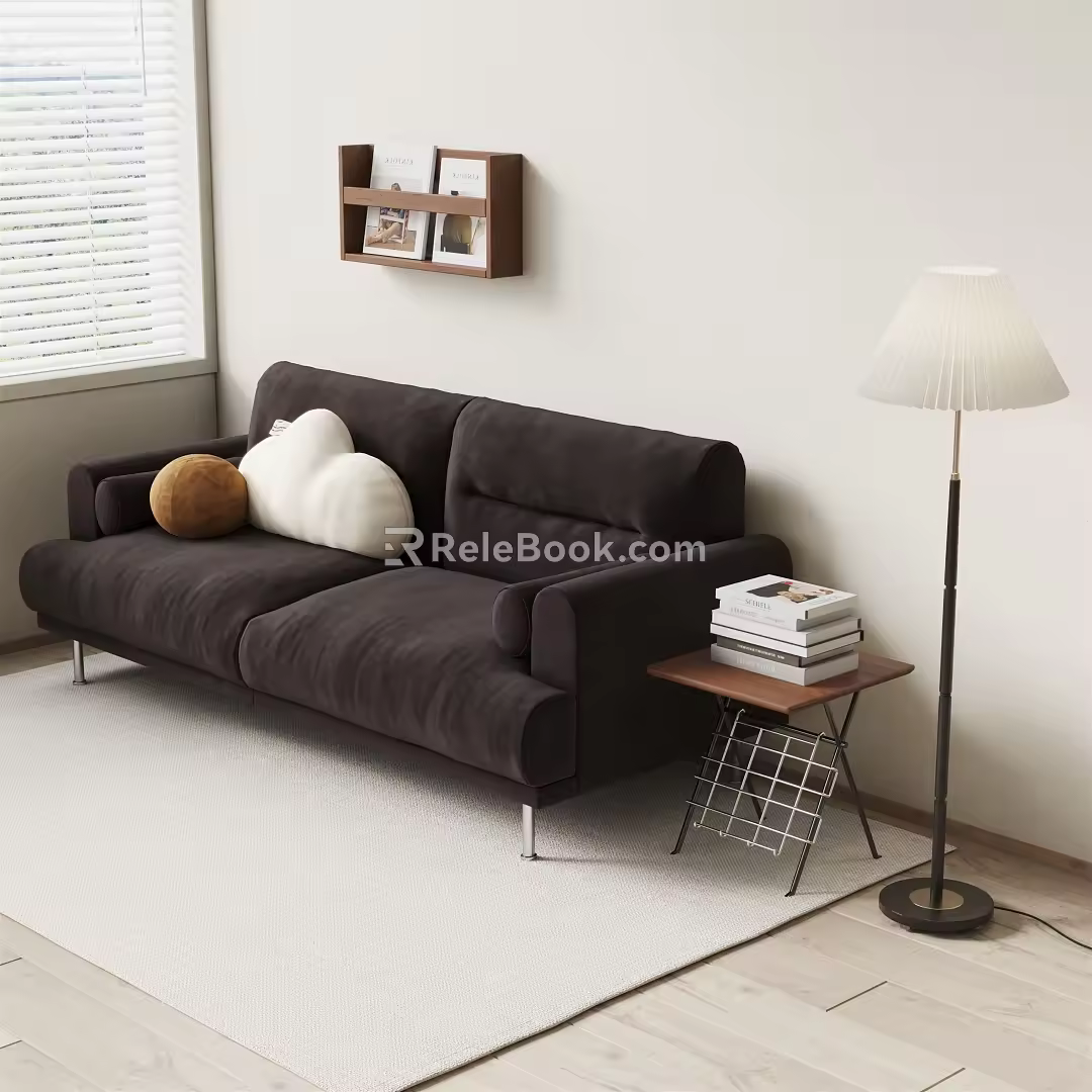Modern double sofa side table combination 3d model