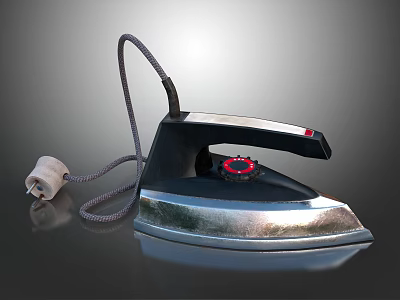 Classic Electric Iron With Black Handle Silver Base And Temperature Control Knob For Household Use 3d model