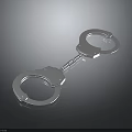 Shiny Silver Handcuffs With Chain Link On Dark Reflective Background 3d model