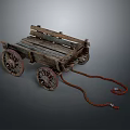 Vintage Wooden Cart With Spoked Wheels And Rope Harness On Gray Background