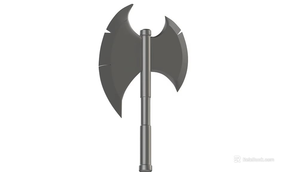 Double Edged Battle Axe With Long Handle And Grey Metal Medieval Weapon Design 3d model 