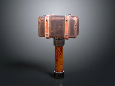Vintage Hammer With Leather Wrapped Head And Metal Straps Wooden Handle With Grain Metal Base 3d model