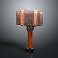 Vintage Hammer With Leather Wrapped Head And Metal Straps Wooden Handle With Grain Metal Base