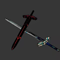 Futuristic Glowing Blue And Red Crossed Swords With Geometric Hilt Design