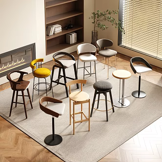 Modern Minimalist Bar Chair Leather Chair Stainless Steel Chair Wooden Chair Cloth Chair Modern Bar Chair Combination 3d model