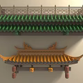 Ancient Chinese Architecture Green Yellow Tiled Roofs with Carved Railings Ornate Eaves and Hanging Lanterns
