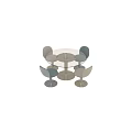Modern Round Glass Top Table Chair Set With Light Gray Beige Chairs And Metal Base
